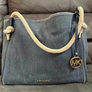 Michael Kors Navy and Beige Canvas Shoulder Bag